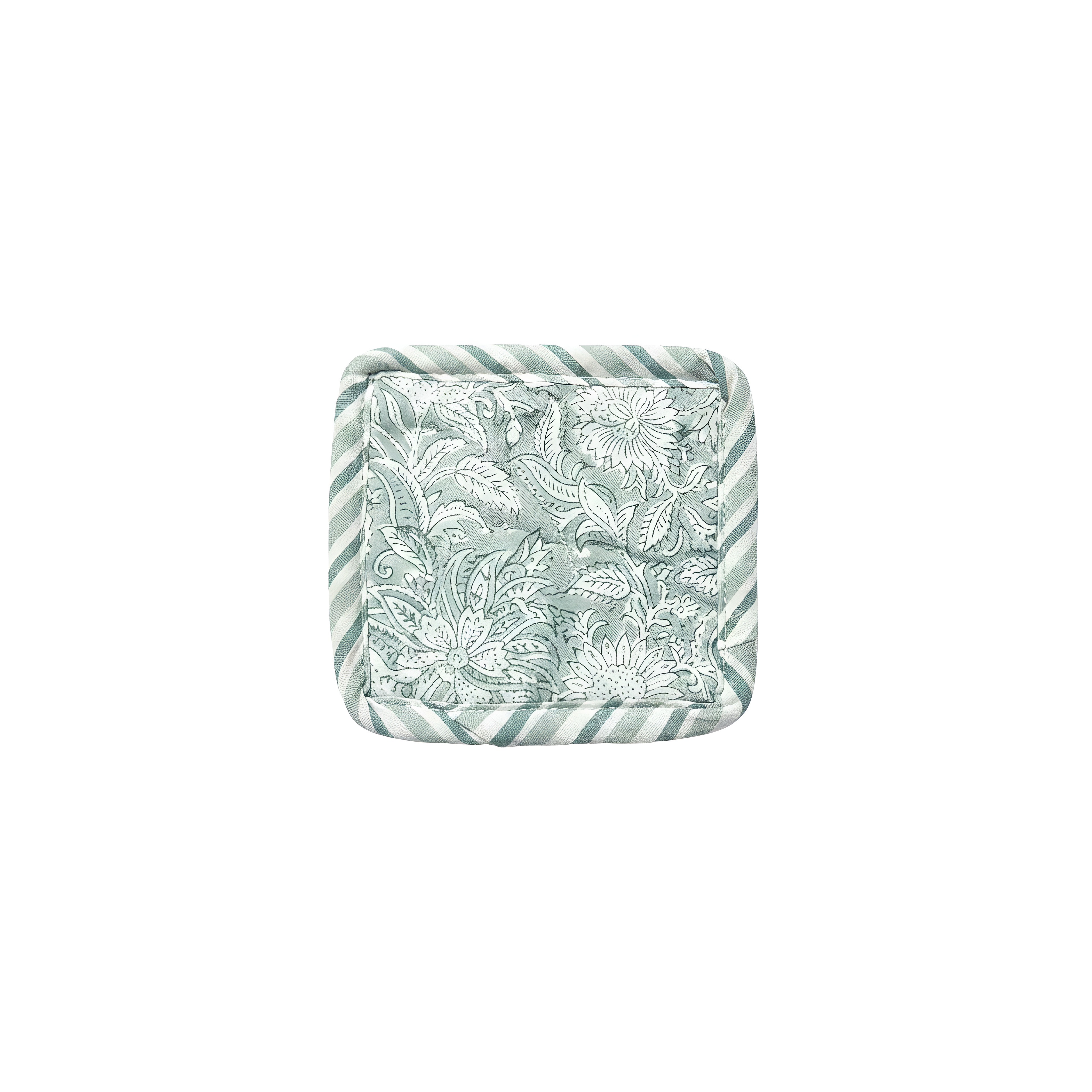 Coaster with floral pattern and striped border on a white background