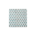 Blue, black, and beige floral pattern napkin on white background.