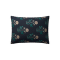 Decorative pillow with floral pattern on a white background.