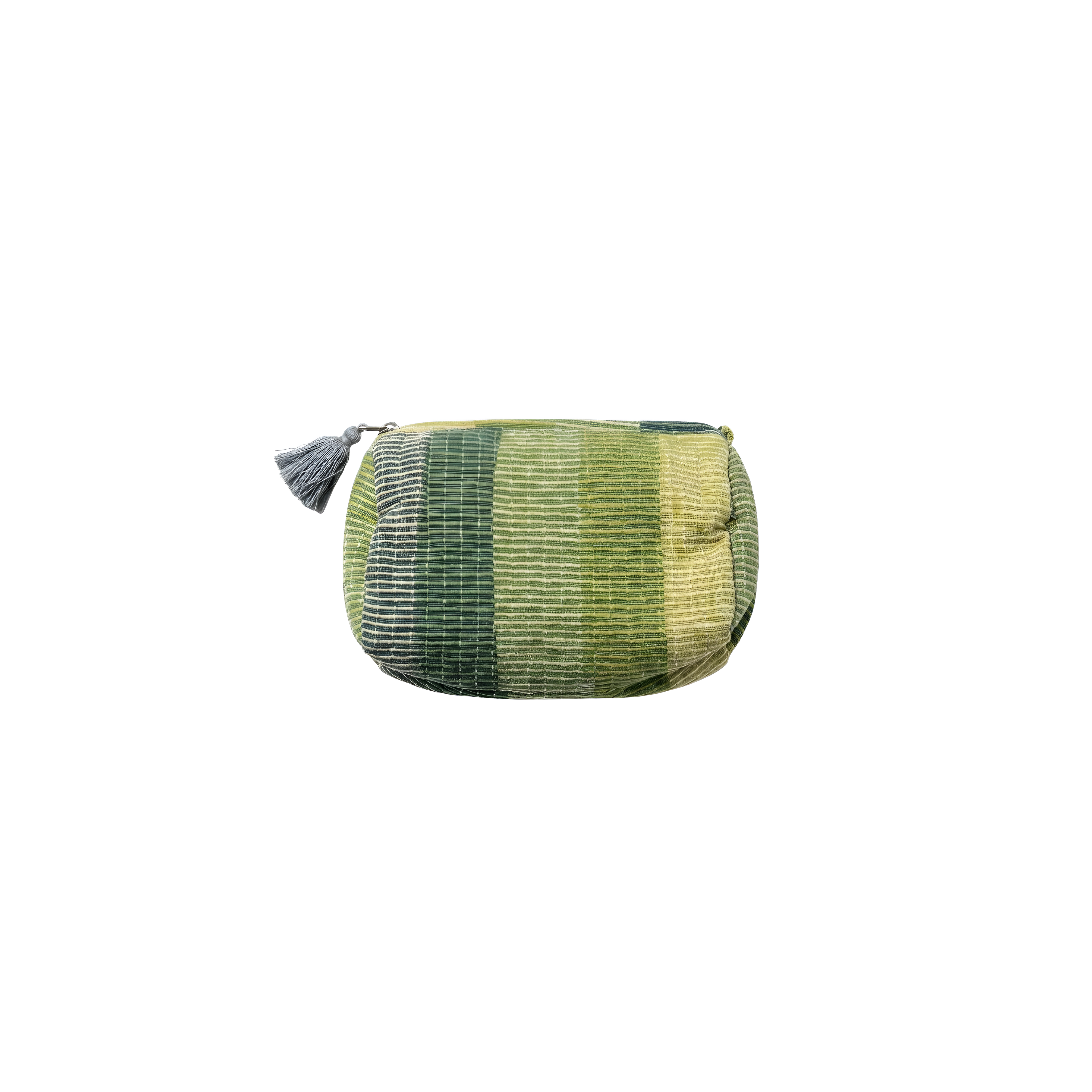 Green striped pouch with tassel on a white background