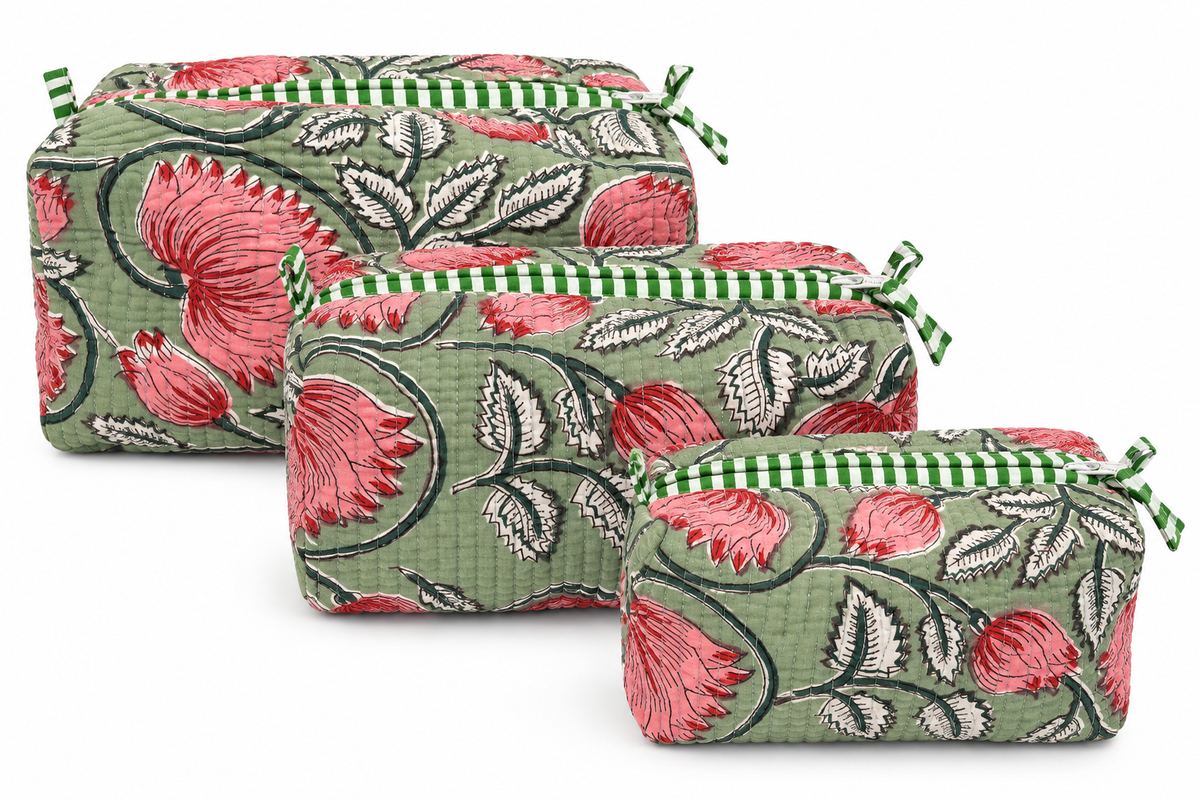 a group of bags with flowers on them