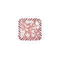 Square coaster with floral pattern and red stripes on a white background