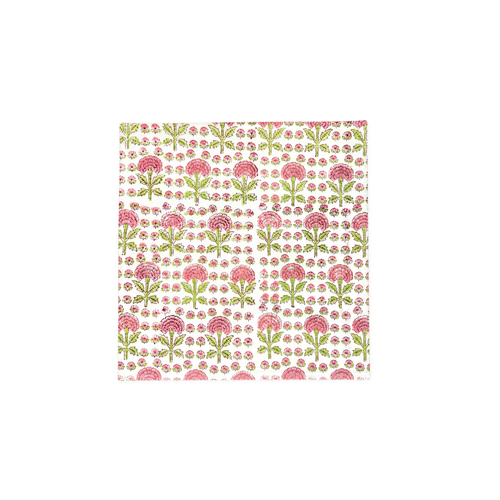 Floral patterned napkin with pink and green flowers on a white background