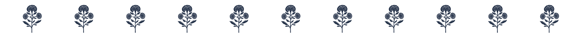 11 navy blue flower icons in a row, on white background.